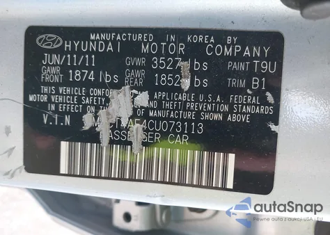 2012 Hyundai Accent Gls из США, поврежденный, VIN KMHCT4AE4CU073113